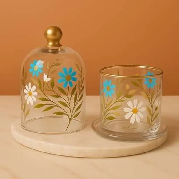 Wax_Decorative_Blue_Floral_Glass_Jar_Candle_Set_With_Tray