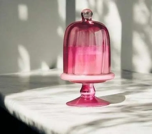 Wax_Decorative_Pink_Glass_Pedestal_Dome_Candle