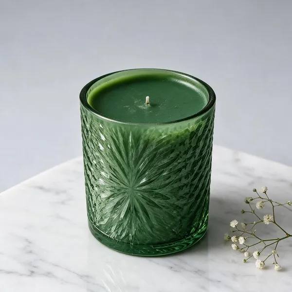 Wax_Decorative_Radial_Textured_Cylindrical_Green_Candle