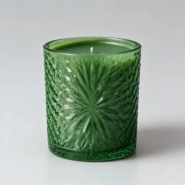 Wax_Decorative_Radial_Textured_Cylindrical_Green_Candle