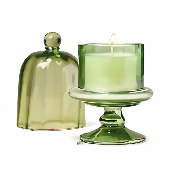 Wax_Decorative_Green_Glass_Pedestal_Cylindrical_Candle