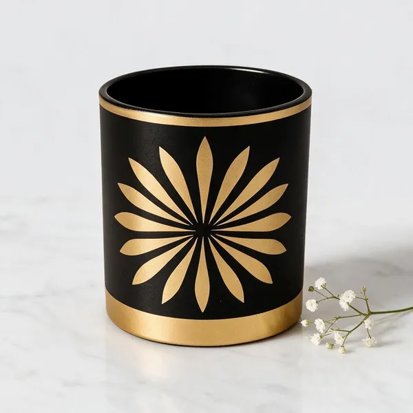 Metal_Decorative_Gold_Floral_Black_Cylindrical_Candle