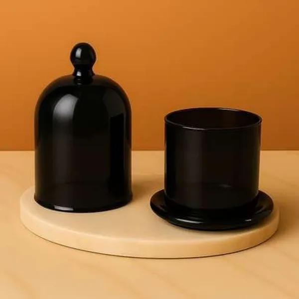 Wax_Decorative_Monochrome_Black_Cylindrical_Candle_With_Oval_Tray
