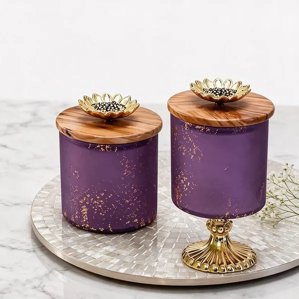 Wax_Decorative_Lotus_Finial_Purple_Cylindrical_Glass_Candle_Set