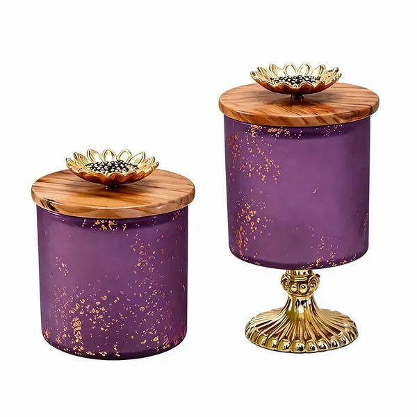 Wax_Decorative_Lotus_Finial_Purple_Cylindrical_Glass_Candle_Set