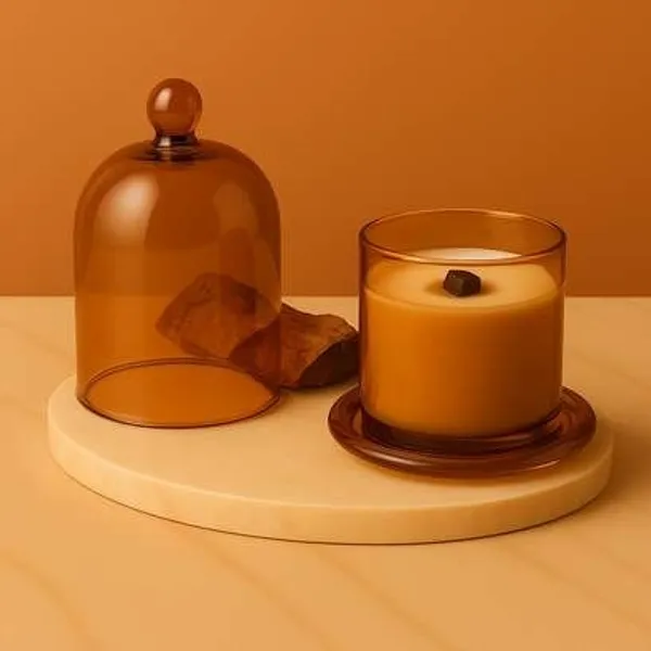 Wax_Decorative_Amber_Glass_Dome_Cover_Cylindrical_Candle