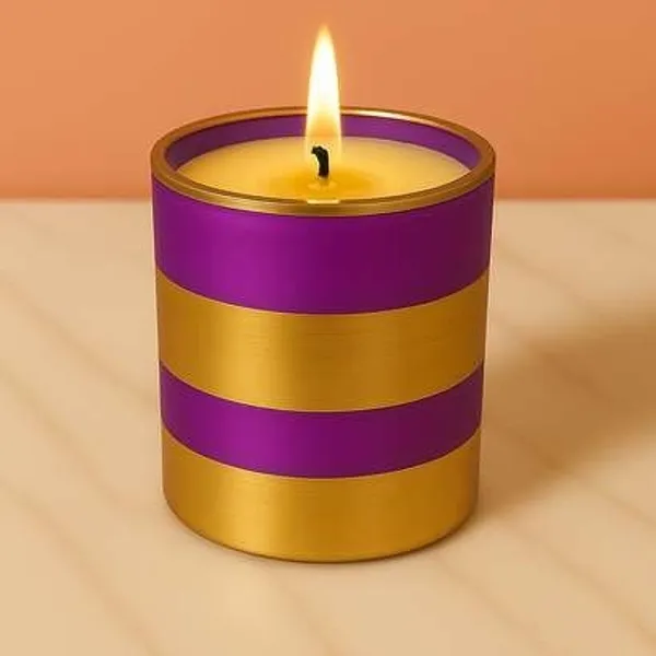 Wax_Decorative_Purple_Gold_Striped_Cylindrical_Candle