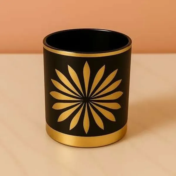 Metal_Decorative_Gold_Floral_Black_Cylindrical_Candle