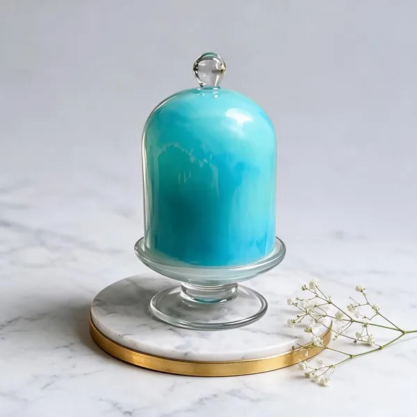 Wax_Decorative_Clear_Glass_Marble_Base_Gold_Rim_Dome_Candle