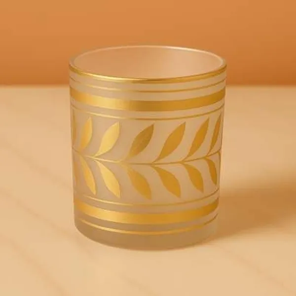 Glass_Decorative_Gold_Leaf_Frosted_Cylindrical_Candle
