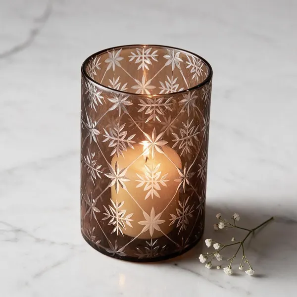 Wax_Decorative_Etched_Floral_Cylindrical_Amber_Candle