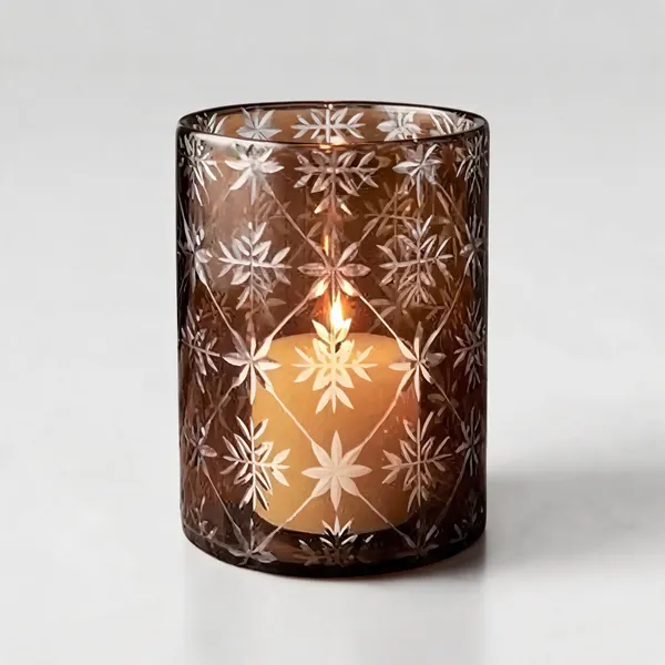 Wax_Decorative_Etched_Floral_Cylindrical_Amber_Candle