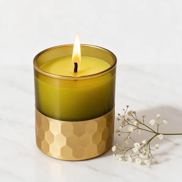 Wax_Decorative_Gold_Band_Cylindrical_Green_Candle