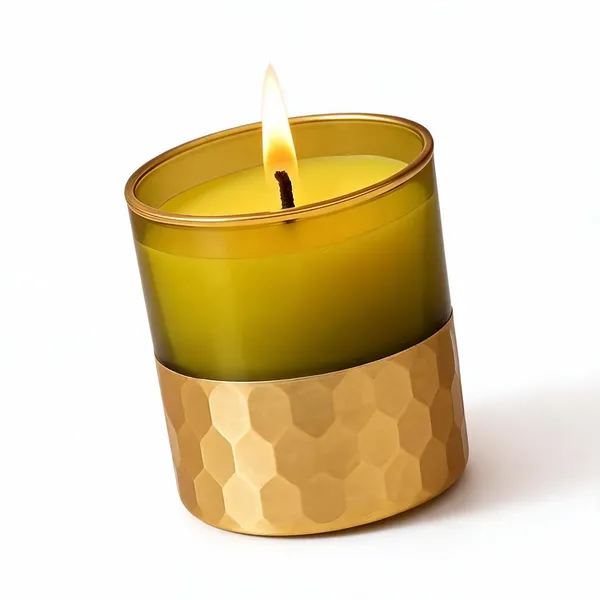 Wax_Decorative_Gold_Band_Cylindrical_Green_Candle