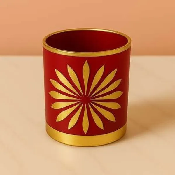 Wax_Decorative_Floral_Sunburst_Cylindrical_Maroon_Candle