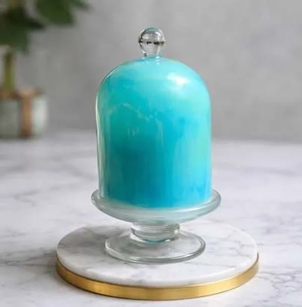 Wax_Decorative_Clear_Glass_Marble_Base_Gold_Rim_Dome_Candle