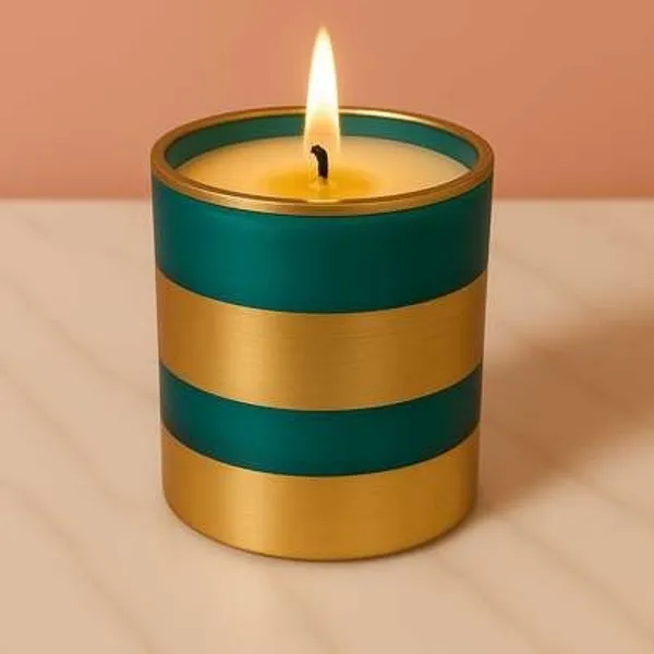 Wax_Decorative_Teal_Gold_Striped_Cylindrical_Candle
