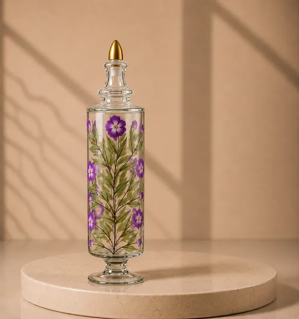 Wax_Decorative_Purple_Floral_Tall_Cylindrical_Glass_Jar_Candle