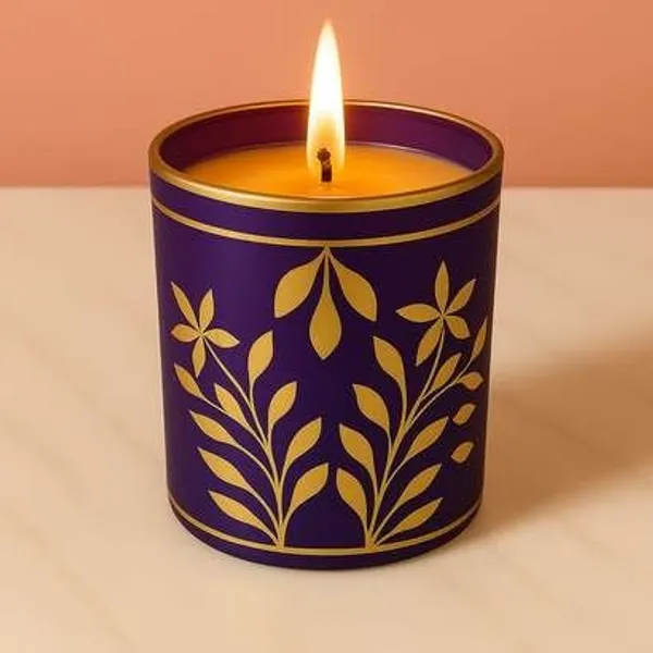 Wax_Decorative_Gold_Floral_Cylindrical_Purple_Candle