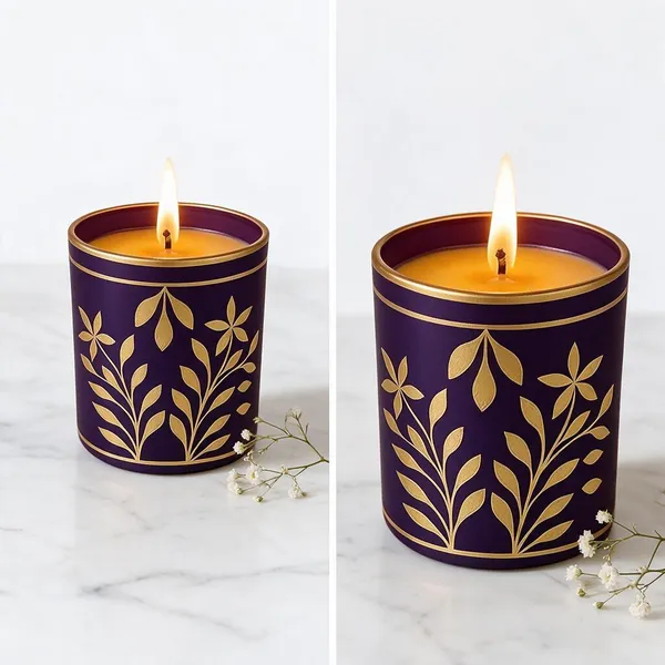 Wax_Decorative_Gold_Floral_Cylindrical_Purple_Candle