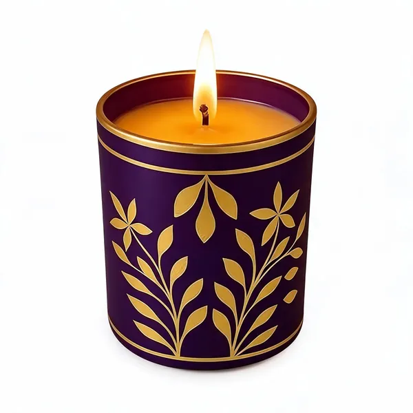 Wax_Decorative_Gold_Floral_Cylindrical_Purple_Candle
