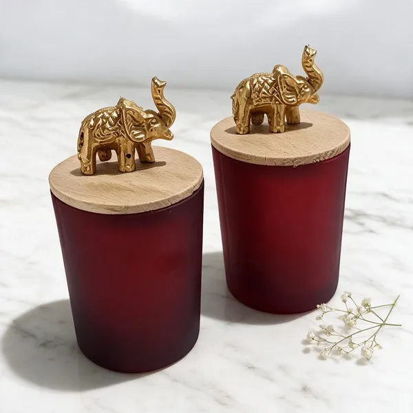 Ceramic_Traditional_Elephant_Motif_Red_Cylindrical_Candle_Set_Of_2