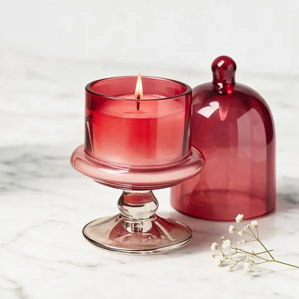 Wax_Decorative_Red_Glass_Pedestal_Cloche_Round_Candle