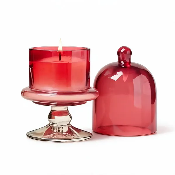 Wax_Decorative_Red_Glass_Pedestal_Cloche_Round_Candle