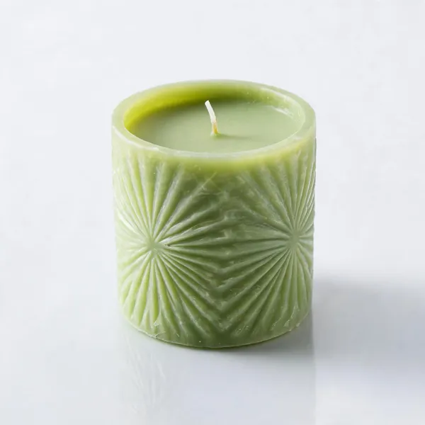 Wax_Decorative_Starburst_Textured_Cylindrical_Green_Candle