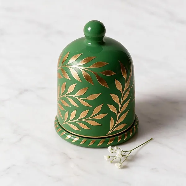 Wax_Decorative_Golden_Botanical_Leaf_Green_Ceramic_Dome_Candle