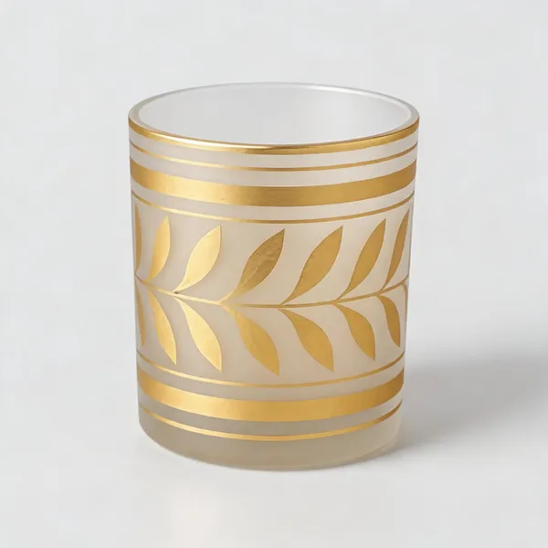 Glass_Decorative_Gold_Leaf_Frosted_Cylindrical_Candle