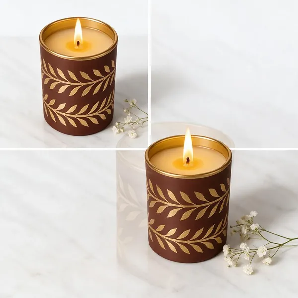 Wax_Decorative_Golden_Leaf_Cylindrical_Brown_Candle