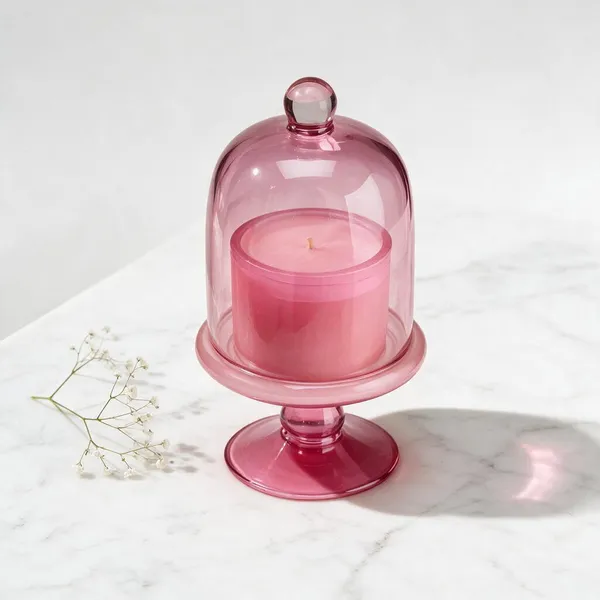 Wax_Decorative_Pink_Glass_Pedestal_Dome_Candle