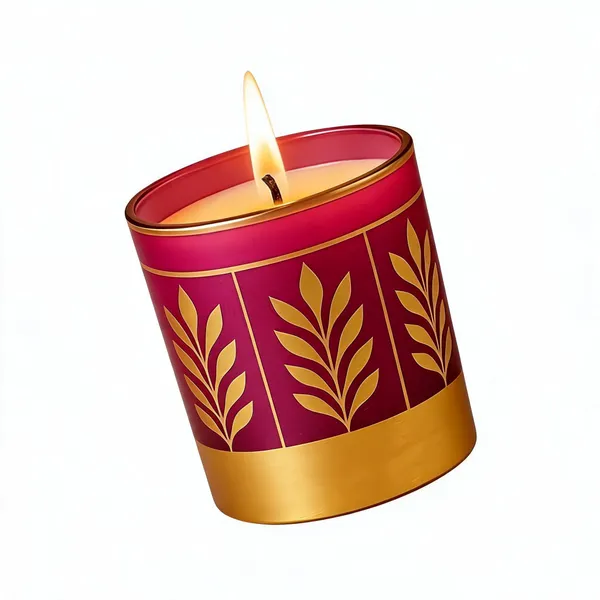 Wax_Decorative_Gold_Leaf_Motif_Magenta_Cylindrical_Candle