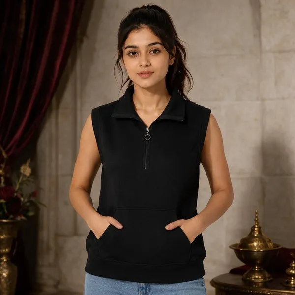 XENIOS_Sleeveless_Solid_Women_Sweatshirt