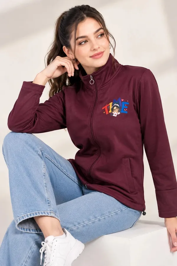 Burgundy_Casual_Full_Zip_Jacket_For_Women
