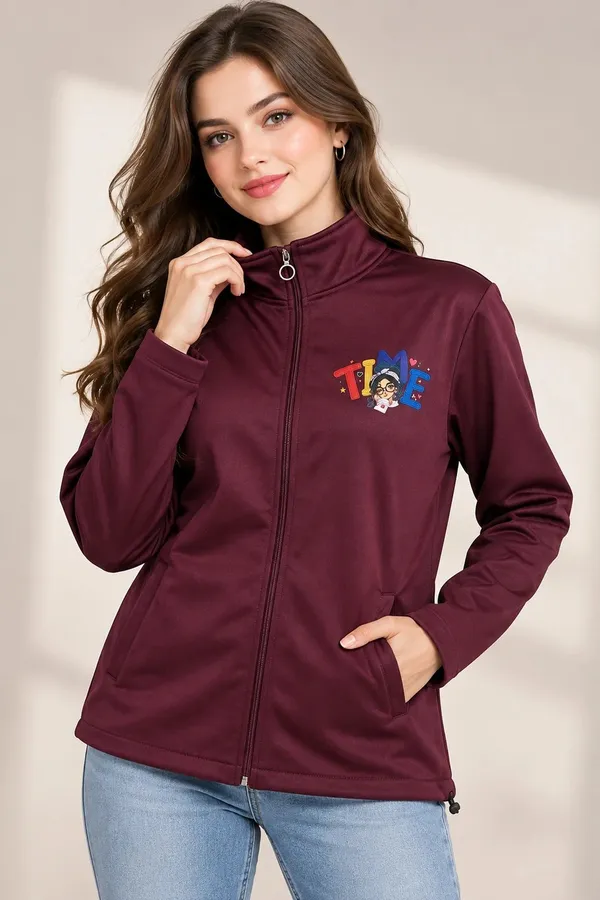 Burgundy_Casual_Full_Zip_Jacket_For_Women