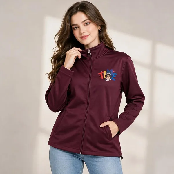 Burgundy_Casual_Full_Zip_Jacket_For_Women