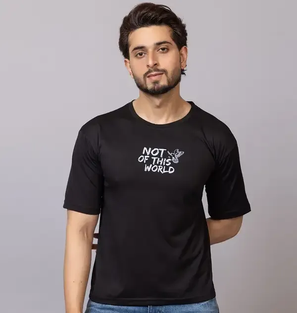 XENIOS_Printed_Men_Round_Neck_Black_T-Shirt