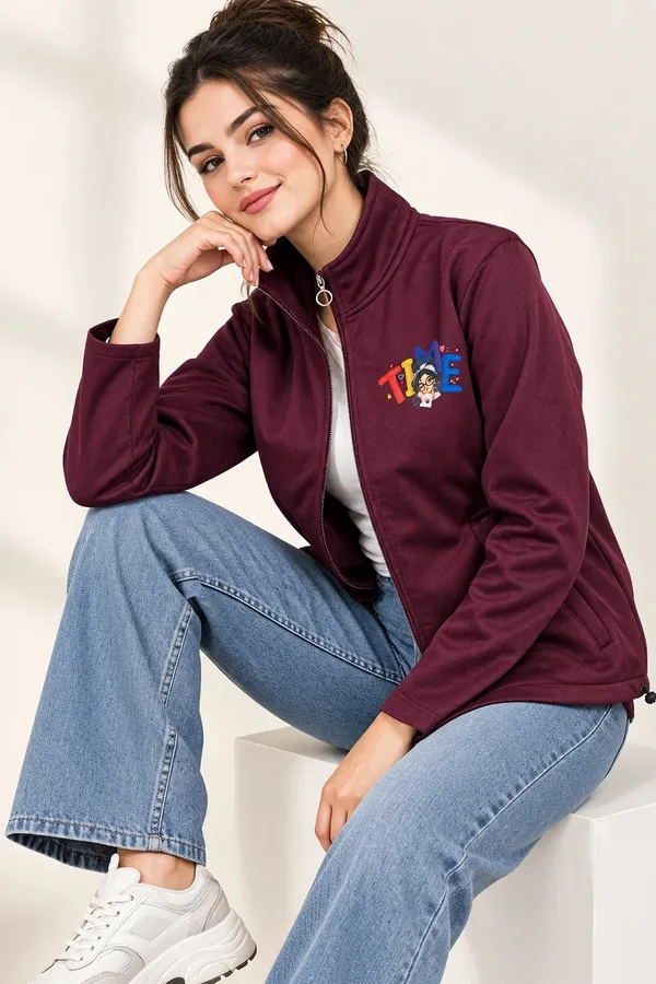 Burgundy_Casual_Full_Zip_Jacket_For_Women