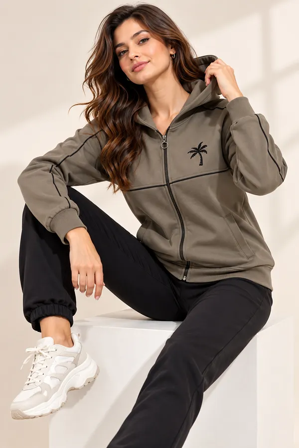 BEIGE_Zip-Front_Hooded_Sweatshirt_for_Women