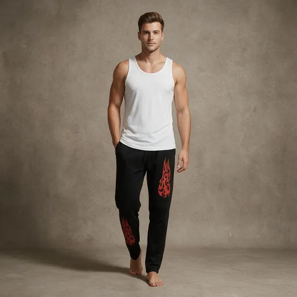 XENIOS_Printed_Men_Black_Track_Pants