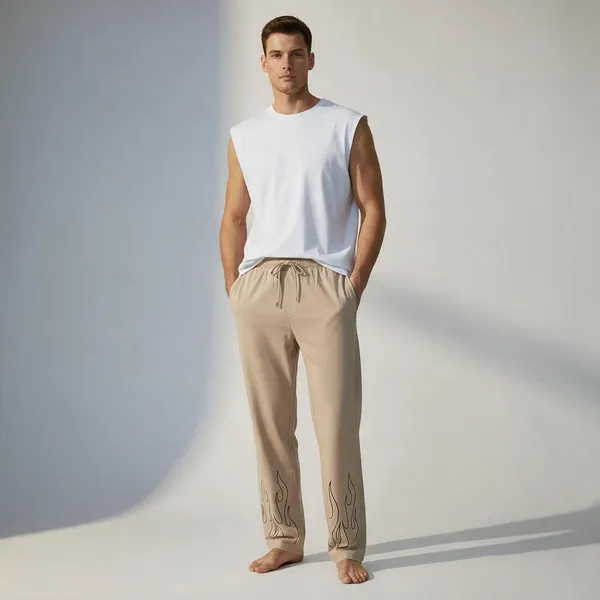 XENIOS_Printed_Men_Beige_Track_Pants