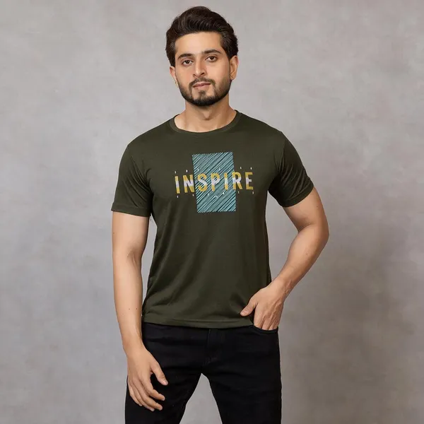 XENIOS_Printed_Men_Round_Neck_Dark_Green_T-Shirt