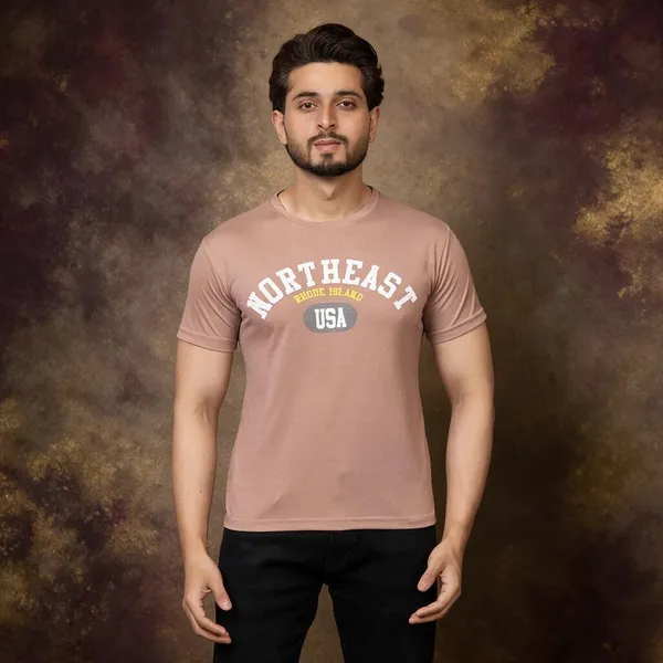 XENIOS_Printed_Men_Round_Neck_Beige_T-Shirt