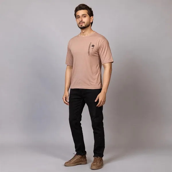 XENIOS_Printed_Men_Round_Neck_Brown_T-Shirt
