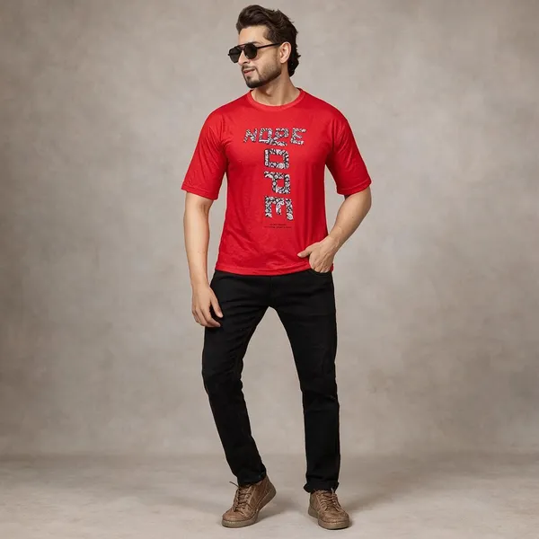 XENIOS_Printed_Men_Round_Neck_Red_T-Shirt