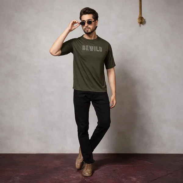 XENIOS_Printed_Men_Round_Neck_Dark_Green_T-Shirt