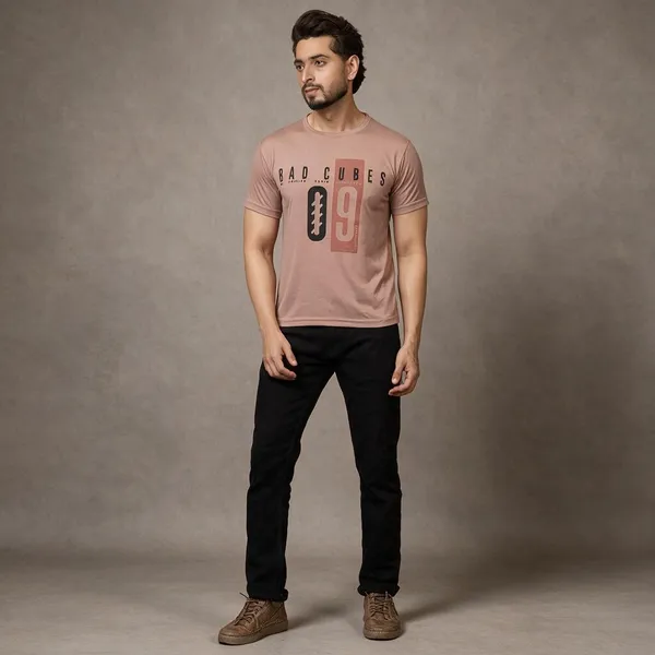 XENIOS_Printed_Men_Round_Neck_Brown_T-Shirt