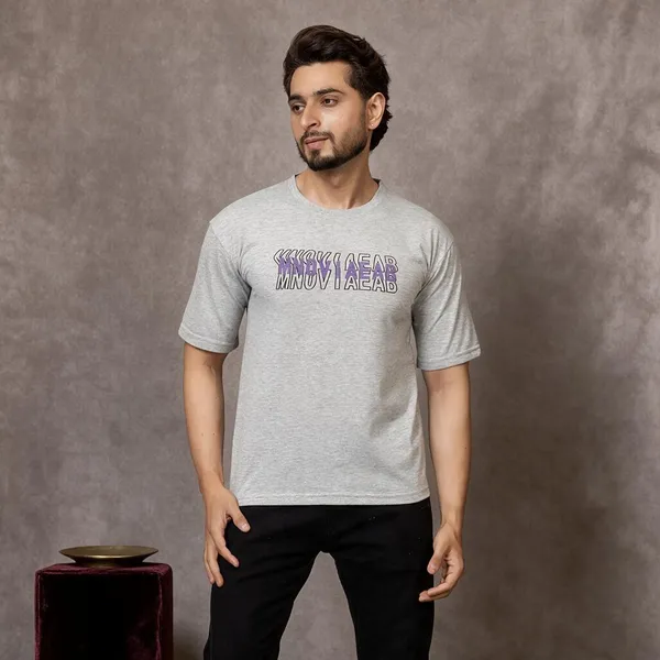 XENIOS_Printed_Men_Round_Neck_Grey_T-Shirt